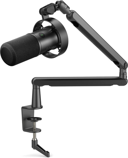 Fifine T688 - Microphone dynamique USB-C et XLR avec bras (noir) : bras articulé métal BM88 déployé
