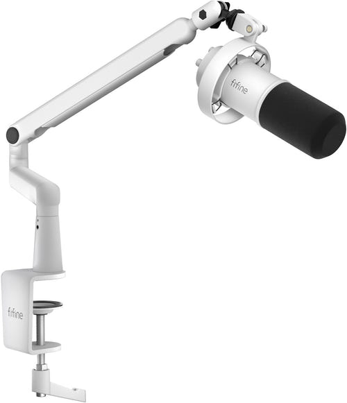 Fifine T688W - Microphone dynamique USB-C et XLR avec bras (blanc) : molettes de gain et d'écoute du Fifine T688W