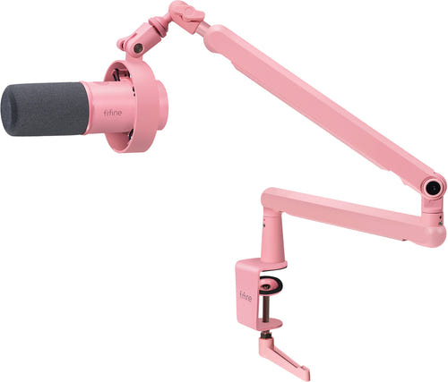 Fifine T688P - Microphone dynamique USB-C et XLR avec bras (rose) : bras articulé métal BM88 déployé