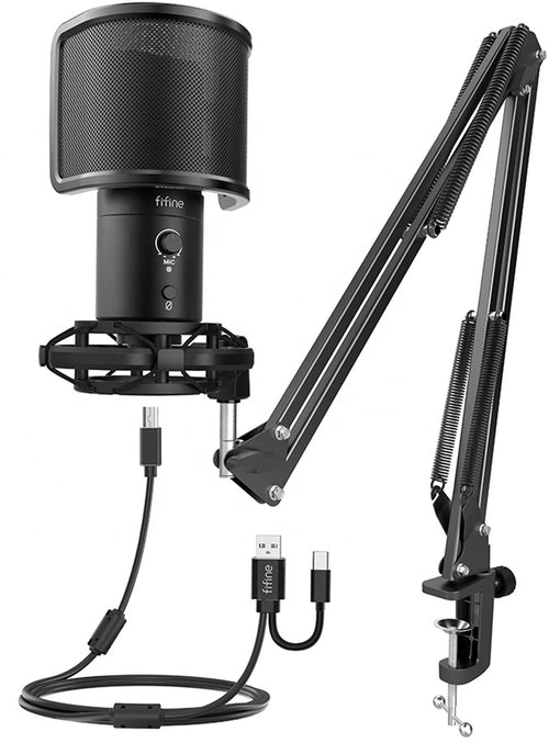 Fifine T683 - Microphone USB à condensateur avec bras (noir) : microphone Fifine T683 avec bras et filtre anti-pop