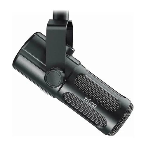 Fifine Tank6 - Microphone dynamique métal USB-C et XLR (noir) : microphone dynamique Fifine Tank6 noir sur trépied