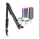 Fifine A6TW - Microphone à condensateur USB-C avec bras articulé (blanc) : microphone Fifine A6TW blanc sur son bras articulé