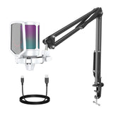Fifine A6TW - Microphone à condensateur USB-C avec bras articulé (blanc) : filtre anti-pop du Fifine A6TW