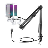 Fifine A6TW - Microphone à condensateur USB-C avec bras articulé (blanc) : éclairage RGB du Fifine A6TW