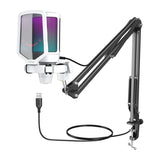 Fifine A6TW - Microphone à condensateur USB-C avec bras articulé (blanc) : éclairage RGB du Fifine A6TW