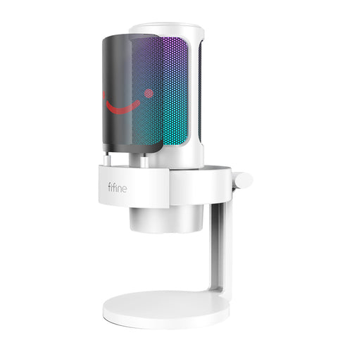 Fifine A8W - Microphone à condensateur USB-C sur pied métal (blanc) : microphone Fifine A8W blanc sur son pied métallique
