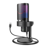 Fifine A9 - Microphone studio USB 4 directivités avec pied (noir) : microphone studio Fifine A9 noir sur son pied de bureau