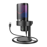 Fifine A9 - Microphone studio USB 4 directivités avec pied (noir) : microphone studio Fifine A9 noir sur son pied de bureau