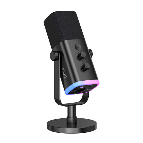 Fifine AM8 - Microphone dynamique USB et XLR avec pied (noir) : molettes de gain et de volume du Fifine AM8