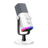 Fifine AM8W - Microphone dynamique USB et XLR avec pied (blanc) : molettes de gain et de volume du Fifine AM8W