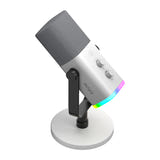 Fifine AM8W - Microphone dynamique USB et XLR avec pied (blanc) : prises USB et XLR du Fifine AM8W