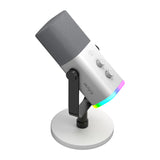 Fifine AM8W - Microphone dynamique USB et XLR avec pied (blanc) : prises USB et XLR du Fifine AM8W