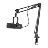 Fifine AM8T - Microphone dynamique USB et XLR avec bras BM63 (noir) : microphone dynamique Fifine AM8T noir sur son bras BM63
