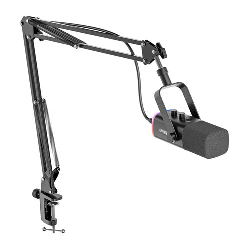 Fifine AM8T - Microphone dynamique USB et XLR avec bras BM63 (noir) : commandes de façade du Fifine AM8T