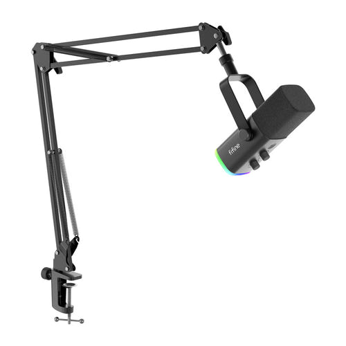 Fifine AM8T - Microphone dynamique USB et XLR avec bras BM63 (noir) : éclairage RGB de la base du Fifine AM8T