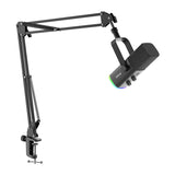Fifine AM8T - Microphone dynamique USB et XLR avec bras BM63 (noir) : éclairage RGB de la base du Fifine AM8T