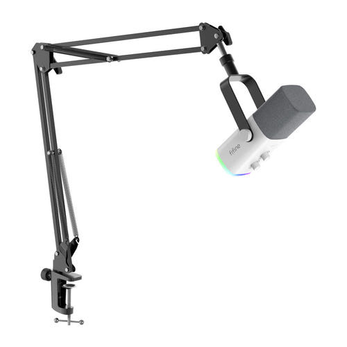 Fifine AM8TW - Microphone dynamique USB et XLR avec bras BM63 (blanc) : commandes de façade du Fifine AM8TW