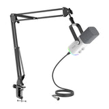 Fifine AM8TW - Microphone dynamique USB et XLR avec bras BM63 (blanc) : éclairage RGB de la base du Fifine AM8TW