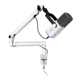 Fifine TAM8W - Microphone dynamique USB et XLR avec bras BM88 (blanc) : éclairage RGB du Fifine TAM8W