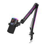 Fifine AM8proT - Microphone dynamique USB/XLR et bras RGB (noir) : microphone dynamique Fifine AM8proT noir sur son bras RGB