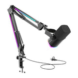 Fifine AM8proT - Microphone dynamique USB/XLR et bras RGB (noir) : éclairage RGB du micro et du bras AM8proT