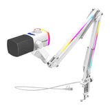 Fifine AM8proTW - Microphone dynamique USB/XLR et bras RGB (blanc) : microphone dynamique Fifine AM8proTW blanc sur son bras RGB