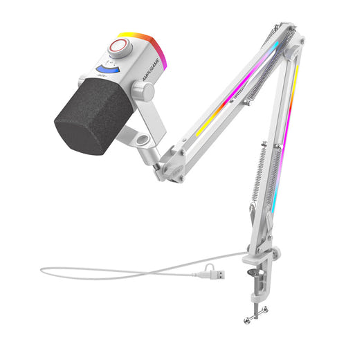 Fifine AM8proTW - Microphone dynamique USB/XLR et bras RGB (blanc) : molette Mix Control et dalle tactile du Fifine AM8proTW