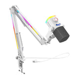 Fifine AM8proTW - Microphone dynamique USB/XLR et bras RGB (blanc) : éclairage RGB du micro et du bras AM8proTW