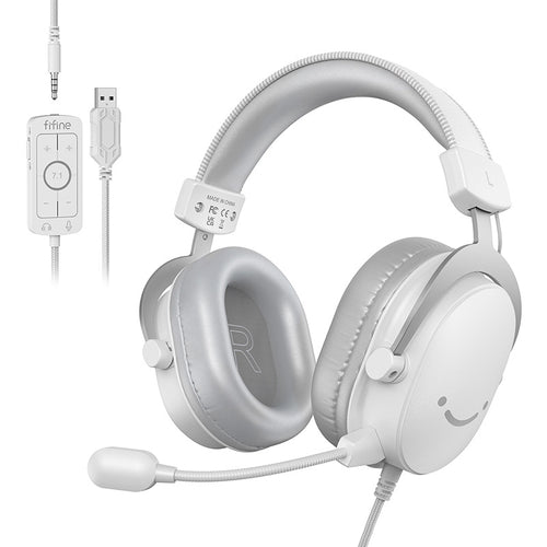 Fifine H9W - Casque gaming filaire 7.1 avec micro détachable (blanc) : casque gaming Fifine H9W blanc avec micro détachable