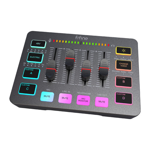 Fifine SC3 - Table de mixage streaming XLR 48 V RGB (noir) : entrées et sorties de la Fifine SC3
