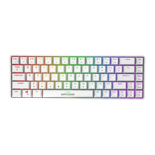 Fifine GK1W - Clavier mécanique 65 % RGB, switches rouges (blanc) : clavier mécanique Fifine GK1W blanc avec éclairage RGB