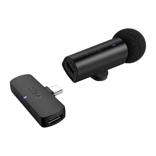 Fifine M6 - Microphone cravate sans fil USB-C 2,4 GHz (noir) : microphone cravate sans fil Fifine M6 noir et son récepteur USB-C