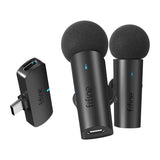 Fifine M8 - Kit 2 microphones cravate sans fil USB-C (noir) : récepteur USB-C et pinces de fixation du Fifine M8