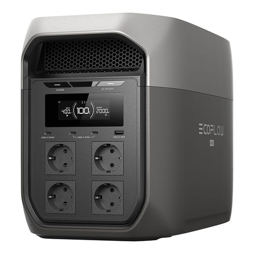 EcoFlow DELTA 3 Max - Station électrique portable 2048 Wh, 2400 W : façade avant avec écran et prises secteur