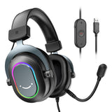 Fifine H6 - Casque gaming USB 7.1, audio 24 bits (noir) : boîtier de commande USB et micro flexible du H6