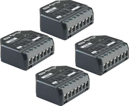Shelly 2PM Gen4 - Lot de 4 modules domotiques 2 canaux Zigbee et Matter : lot de quatre modules domotiques Shelly 2PM Gen4 noirs