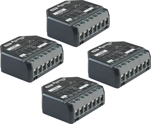 Shelly 2PM Gen4 - Lot de 4 modules domotiques 2 canaux Zigbee et Matter : lot de quatre modules domotiques Shelly 2PM Gen4 noirs