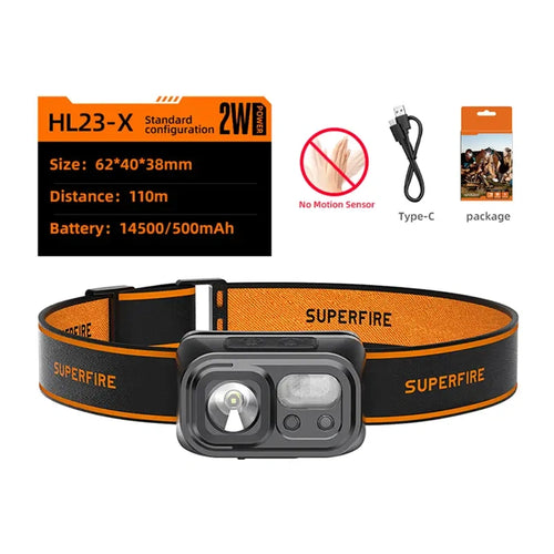 Superfire HL23-X - Lampe frontale rechargeable 120 lm, 48 g : lampe frontale Superfire HL23-X avec son bandeau