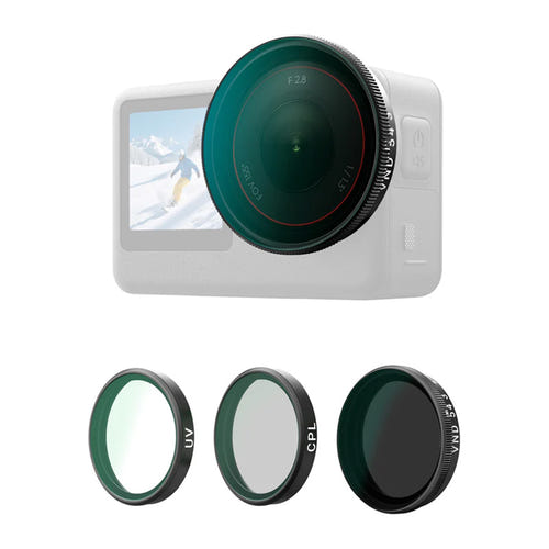 Telesin S5-FLT-41 - Jeu de 3 filtres CPL, VND2-32 et UV pour DJI Osmo Action 6 : filtre à densité variable et sa bague de réglage