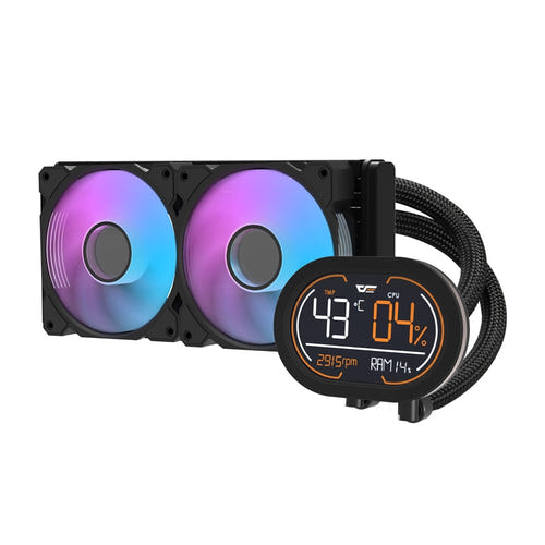 darkFlash DH240D v2 - Watercooling AIO 240 mm ARGB à écran LED (noir) : écran LED segmenté du bloc pompe