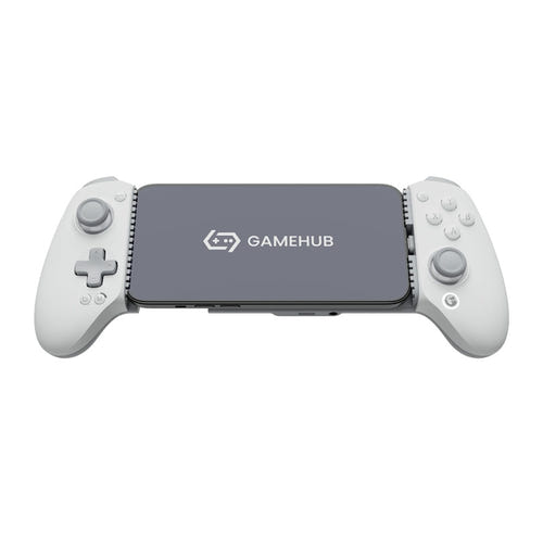 GameSir G8+ MFi - Manette mobile filaire à sticks Hall (grise) : smartphone installé dans la manette G8+ MFi
