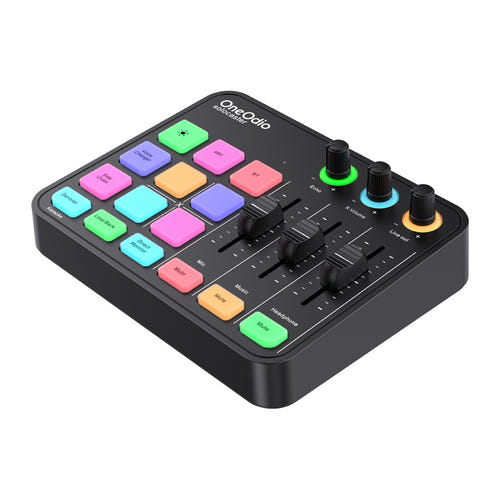 OneOdio Solocaster - Table de mixage et carte son USB-C pour streaming : connectique arrière et entrée XLR