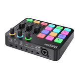 OneOdio Solocaster - Table de mixage et carte son USB-C pour streaming : éclairage RGB du mixeur en fonctionnement