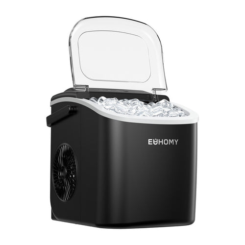 Euhomy IM001 - Machine à glaçons 12 kg par jour, réservoir 1,2 L (noire) : machine à glaçons Euhomy IM001 noire, vue d'ensemble