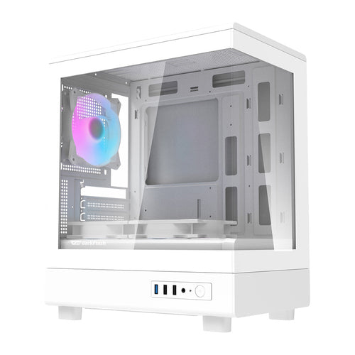 darkFlash DB330M - Boîtier PC mini tour avec 3 ventilateurs ARGB (blanc) : boîtier PC darkFlash DB330M blanc de trois quarts