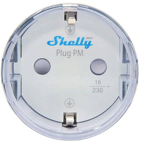 Shelly Plug PM Gen3 - Prise Matter de mesure d'énergie, sans coupure (blanche) : prise branchée sur une prise murale de type F
