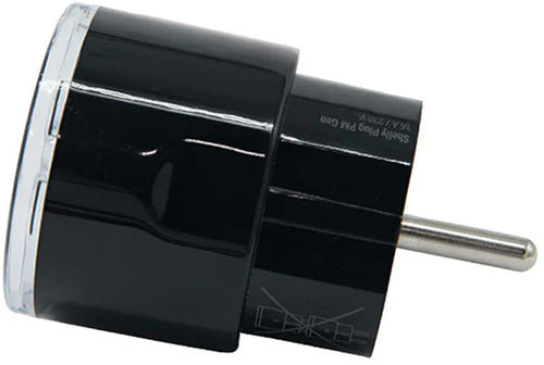 Shelly Plug PM Gen3 - Prise Matter de mesure d'énergie, sans coupure (noire) : boîtier compact vu de profil