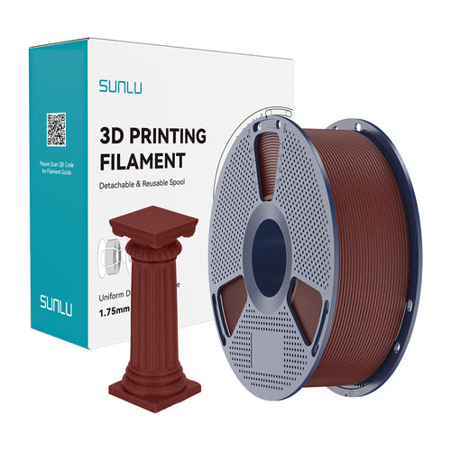 Sunlu PLA High-Speed Marble - Filament 3D effet marbre (rouge brique) : bobines de filament marbré rouge brique et bustes imprimés