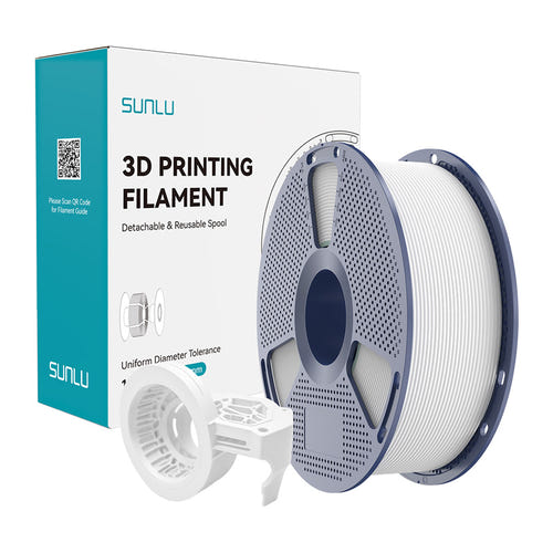 Sunlu PETG High-Speed Matte - Filament 3D mat (blanc) : bobines de filament PETG mat devant une maquette imprimée