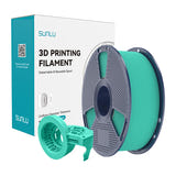 Sunlu PETG High-Speed Matte - Filament 3D mat (menthe) : bobines de filament PETG mat devant une maquette imprimée